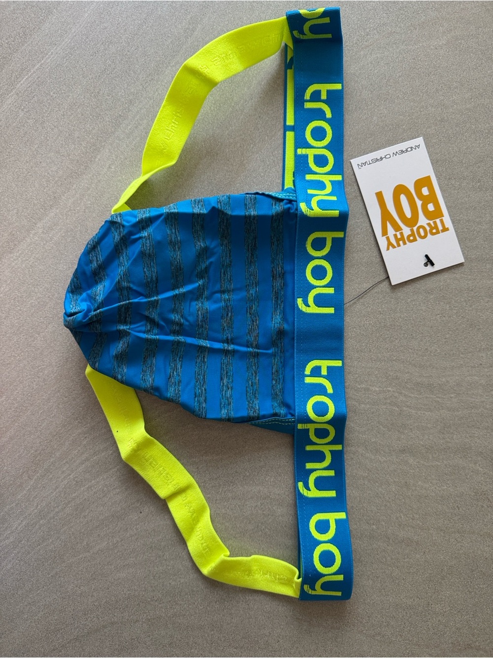 Andrew Christian Kids Blue Striped Briefs with Neon Yellow Waistband